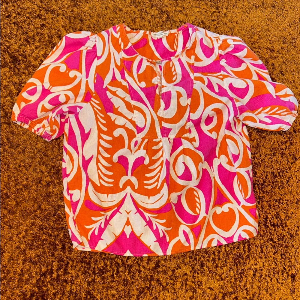 Christian Siriano Pink and Orange Patterned Blouse